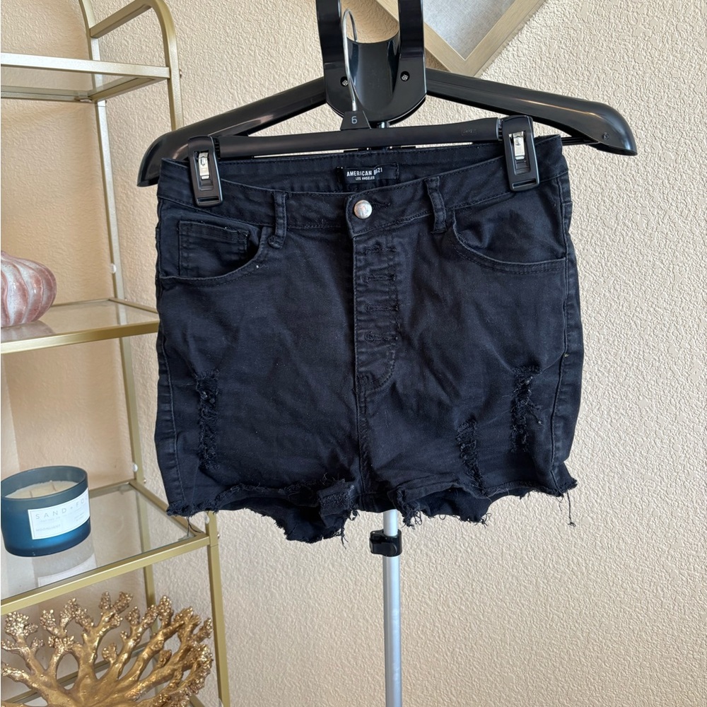 Black Distressed Denim Shorts